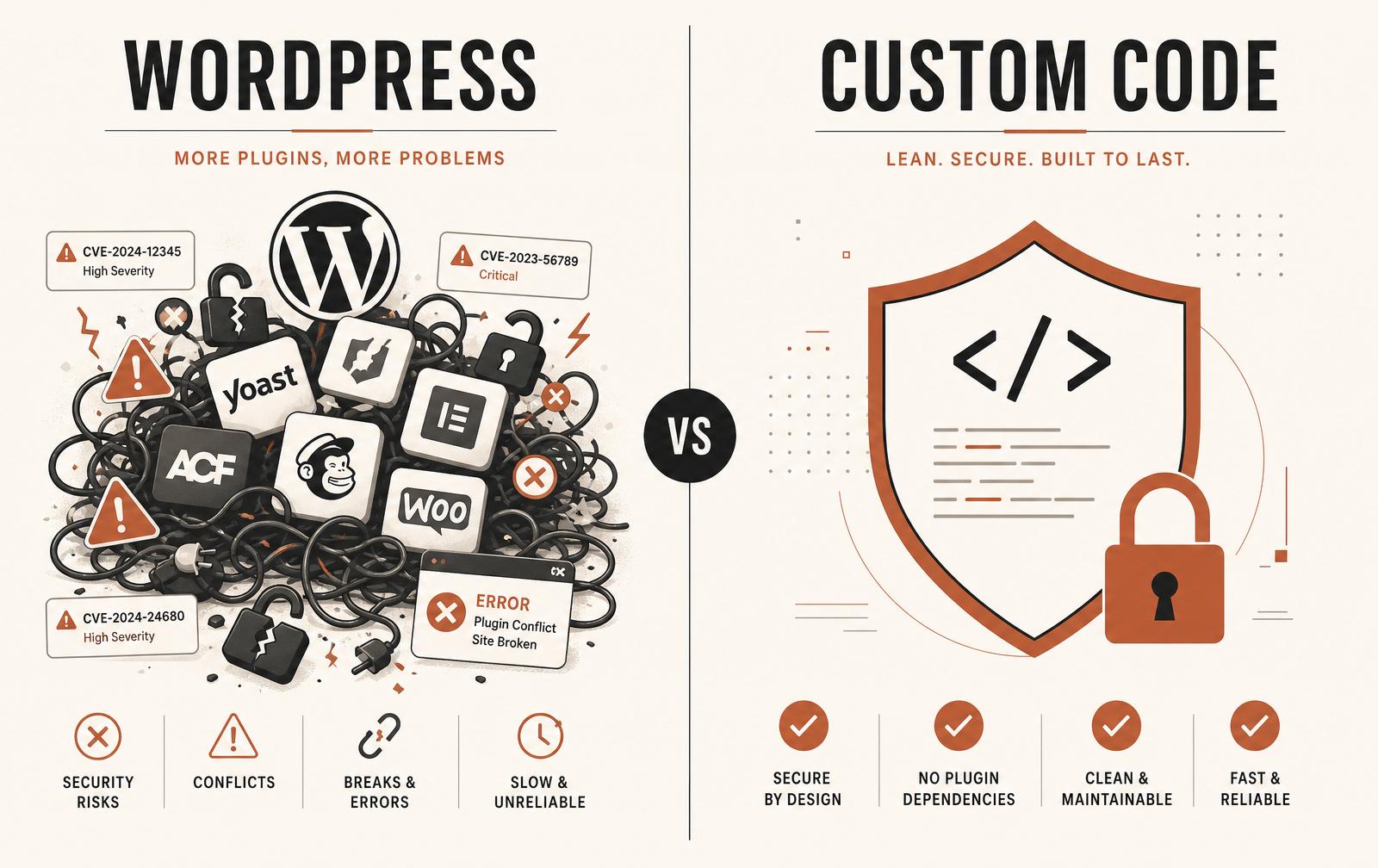 WordPress plugin vulnerabilities compared to custom code security